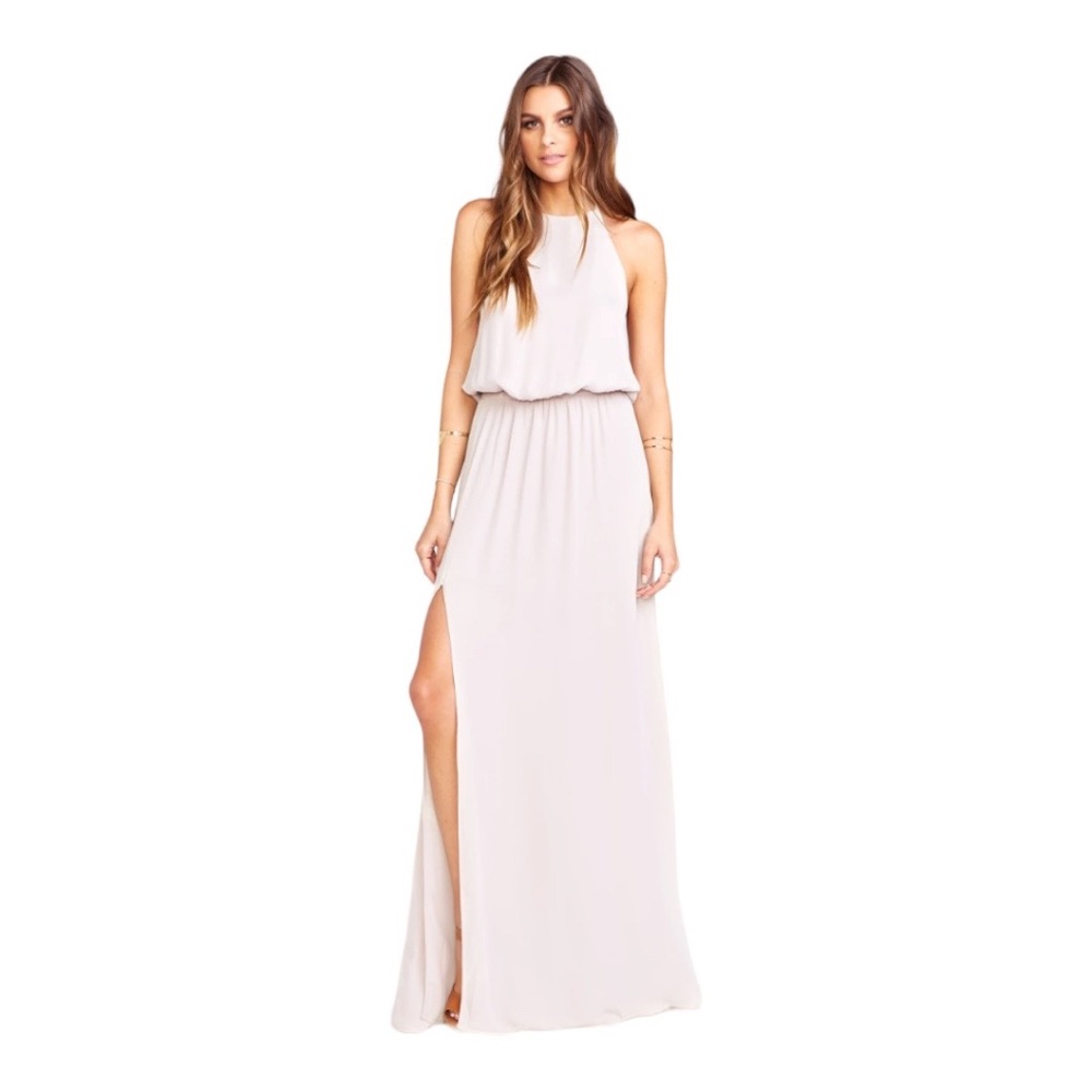 Show Me Your MuMu Heather Halter maxi Dress gown size medium dusty blush formal